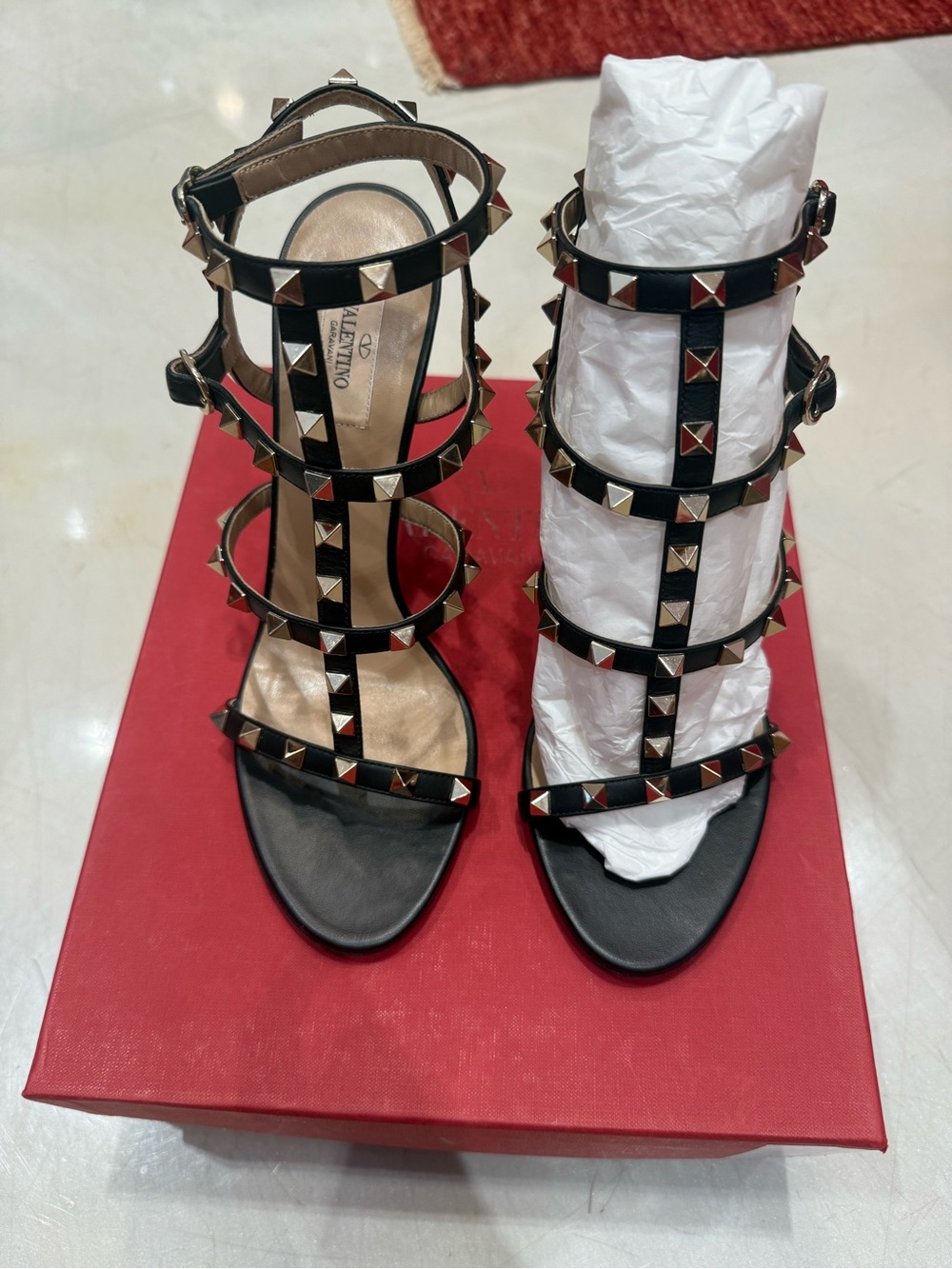Valentino Garavani Black Leather Rockstud Strappy High-Heel Sandals